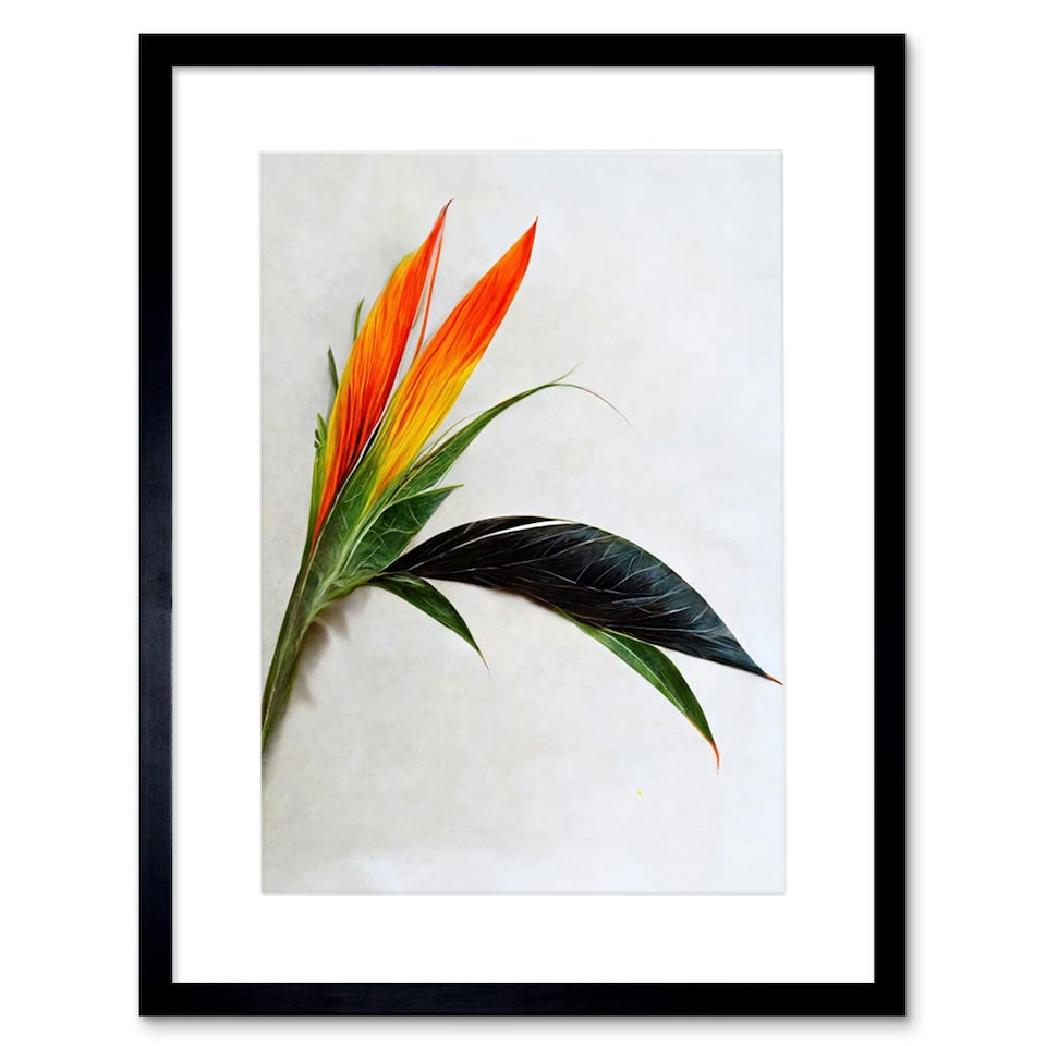 image 1 of Tropical Plant Bird of Paradise Flower Botanical Bloom 9x7" Black Framed Wall Art Print
