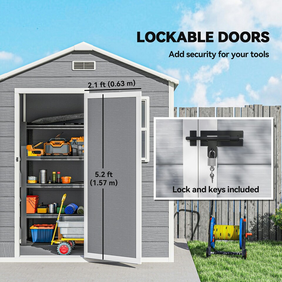 image 1 of Outsunny 6 x 4ft Resin Garden Shed with Floor and Window, Grey