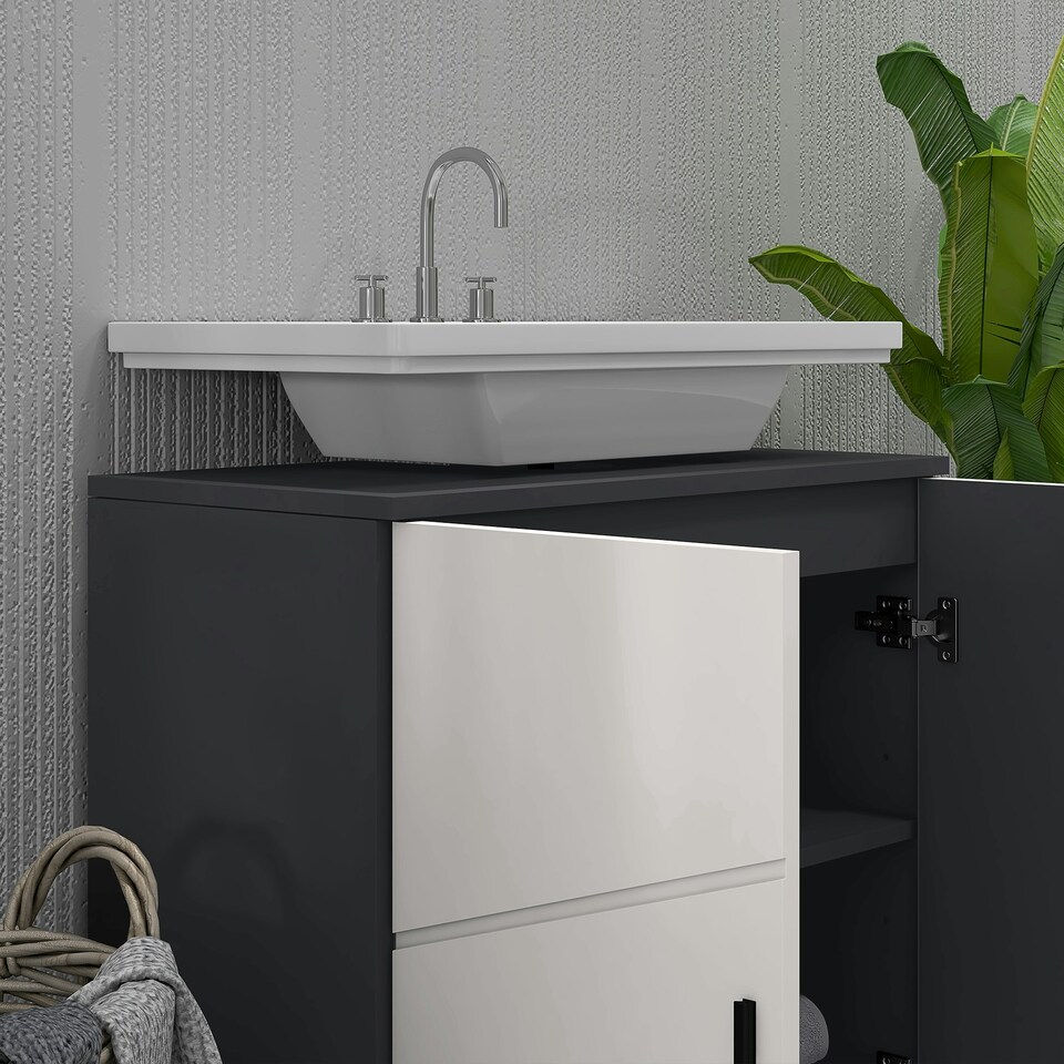 image 1 of kleankin Bathroom Vanity Unit, Under Sink Cabinet with Shelf, Light Grey Grey | Light Grey