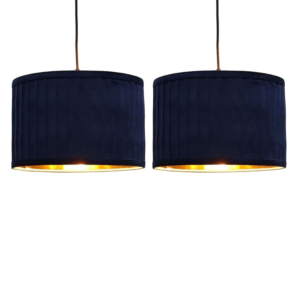 image 1 of Set of 2 Sundance - Navy Blue Velvet Pleated 30cm Lamp Shades with Gold Inner | Blue | Gold | Large | 2