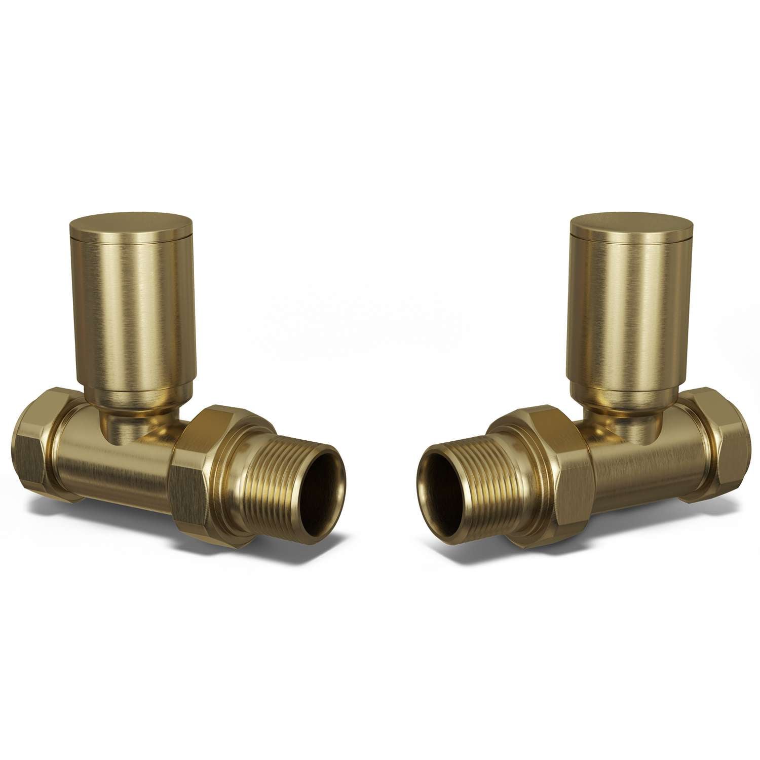 Straight Round Radiator Valve - Brushed Brass - 10mm