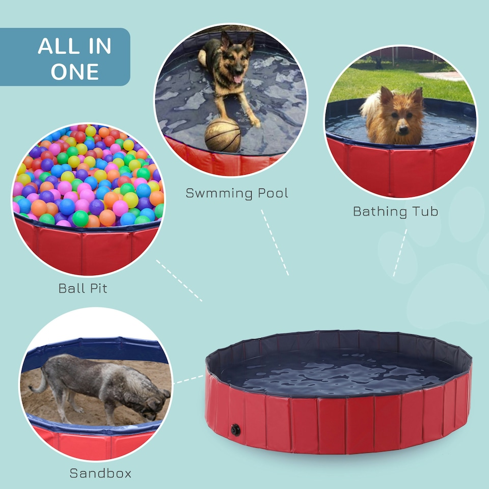 image 1 of PawHut Pet Paddling Pool Cat Dog Indoor/ Outdoor Foldable 160cm Diameter Red