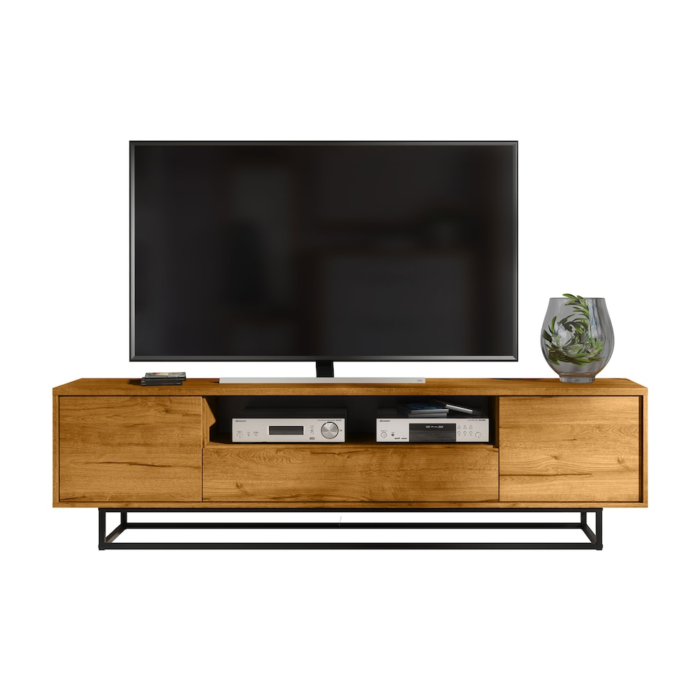 image 1 of TV Unit Sideboard Cabinet Storage Cabinet Oak Black Metal Frame Loft 200cm