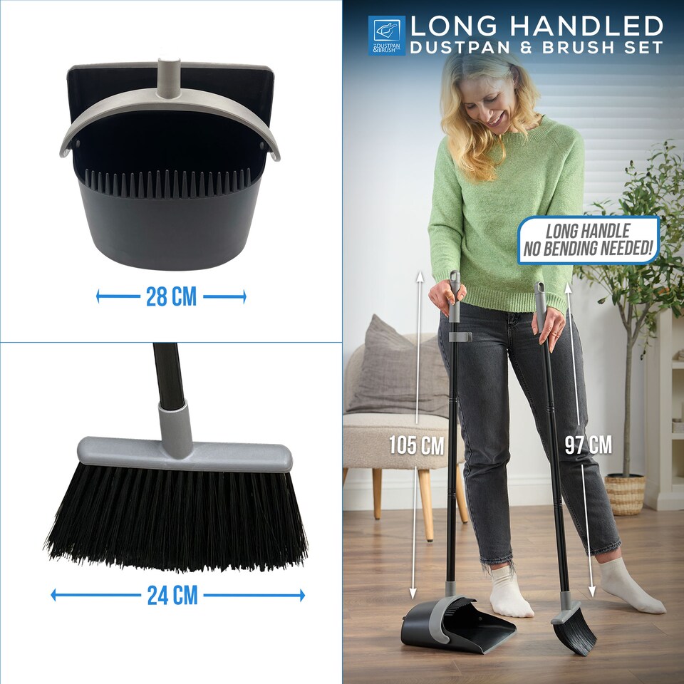 image 1 of Long Handled Dustpan and Brush Set Reduce Bending Tall Lobby Dustpan and Sweeping Brush