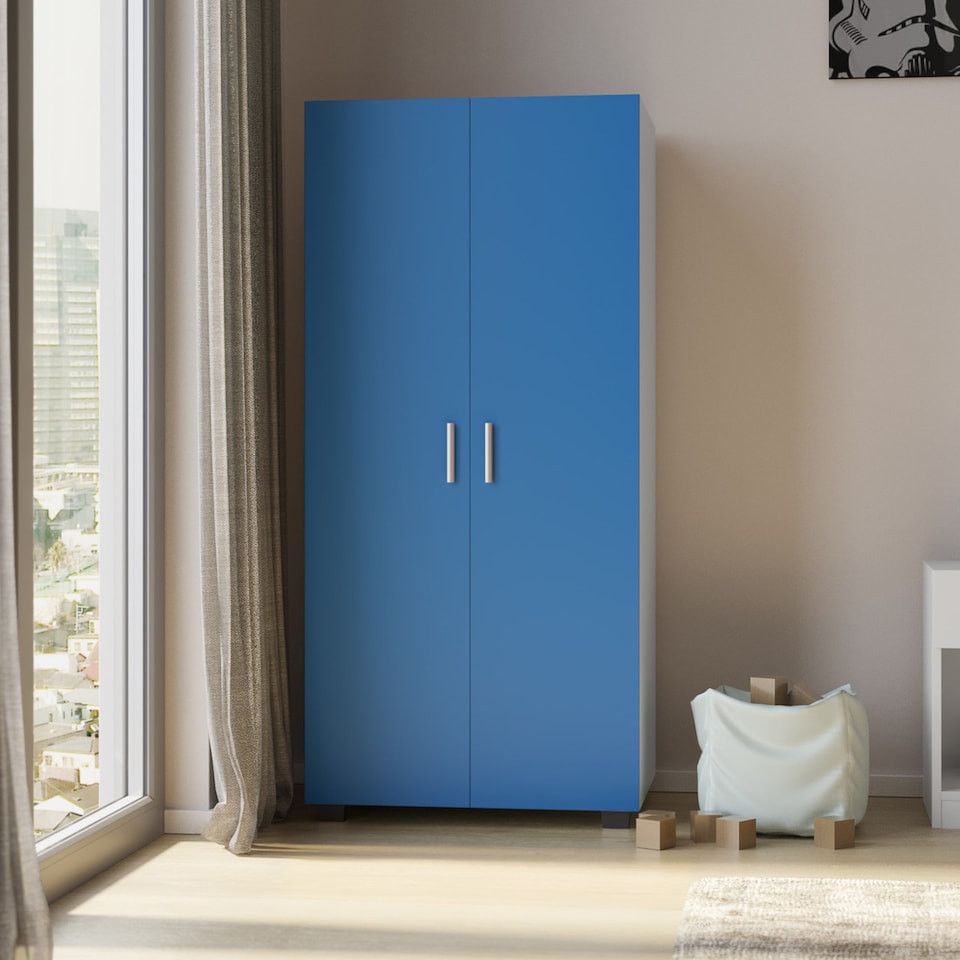 image 1 of White Kids 2-Door Wardrobe | Blue | 1