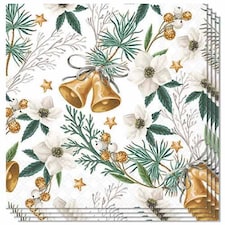 Helleborus and Bells Neutral Christmas Premium Decoupage Luncheon Napkins 3 Ply 33cm - Pack of 20