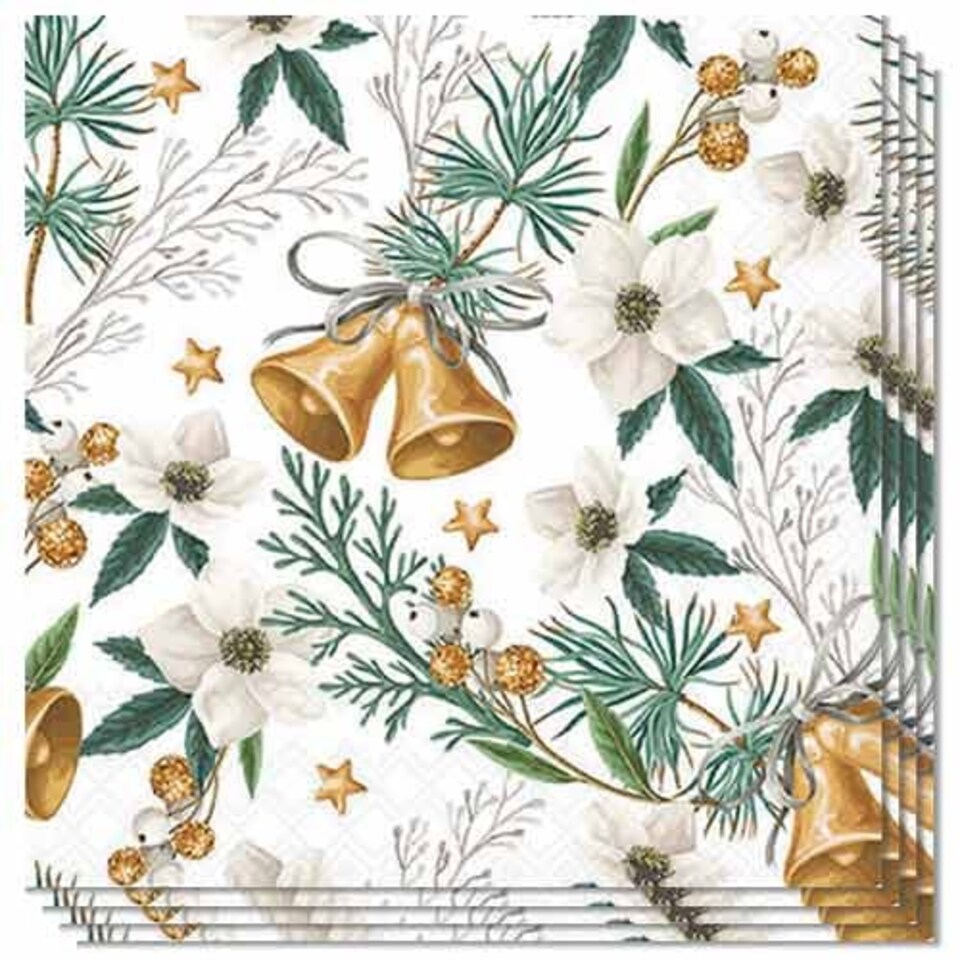 Helleborus and Bells Neutral Christmas Premium Decoupage Luncheon Napkins 3 Ply 33cm - Pack of 20