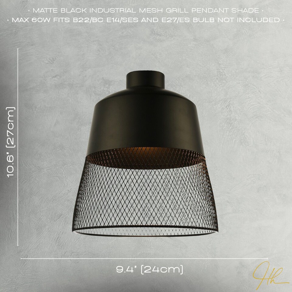 image 1 of Industrial Vintage Pendant Light Shade with Wire Mesh Grill Design | Black | Black | 1