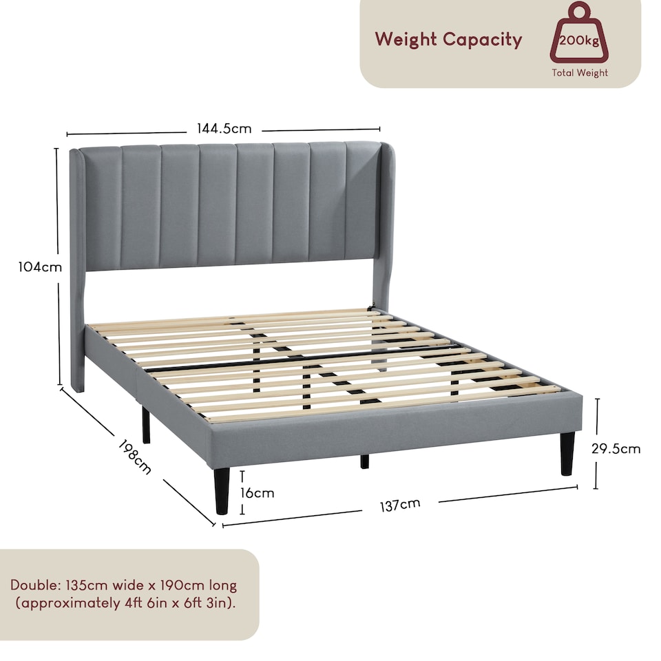 image 1 of Vida Designs Vianna Light Grey Linen Fabric Bed Frame with Headboard - Double