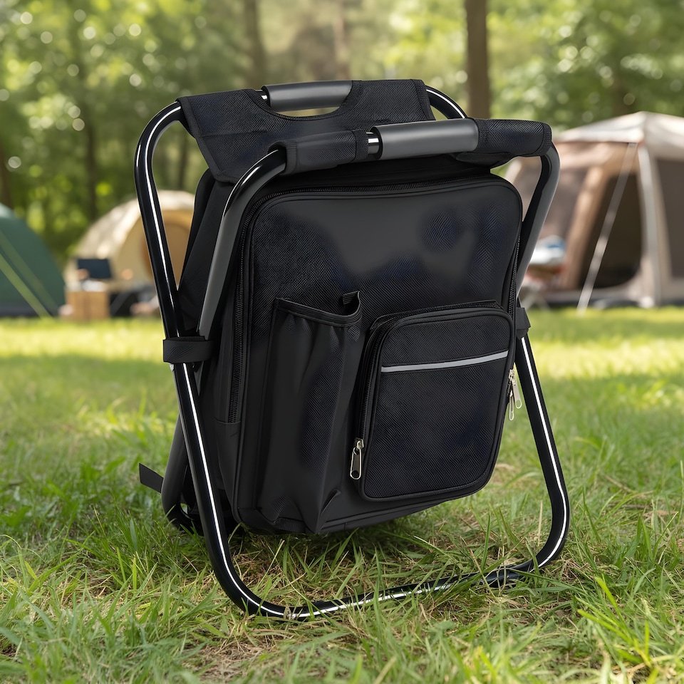 image 1 of OHS 3-in-1 Camping Backpack Folding Stool Cooling Bag Chair Rucksack Seat