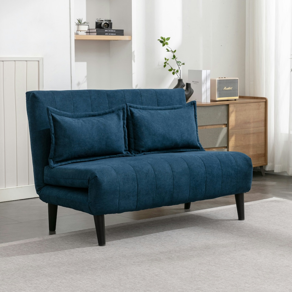 image 1 of Harper 2 Seater Folding Clic Clac Fabric Lounge Futon Sofa Bed (Blue)