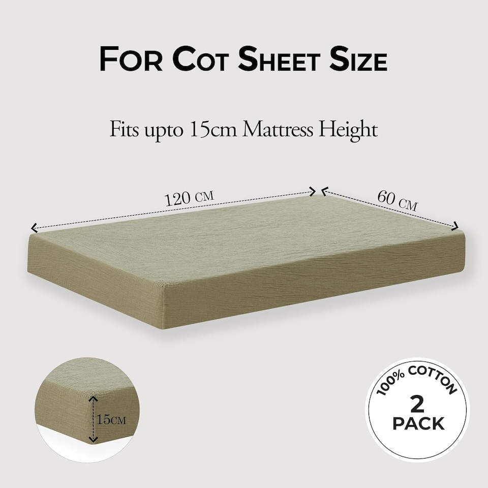 image 1 of MHG Living Muslin Cot Sheets - 100% Cotton Olive/Ecru Cot Sheets - 60x120
