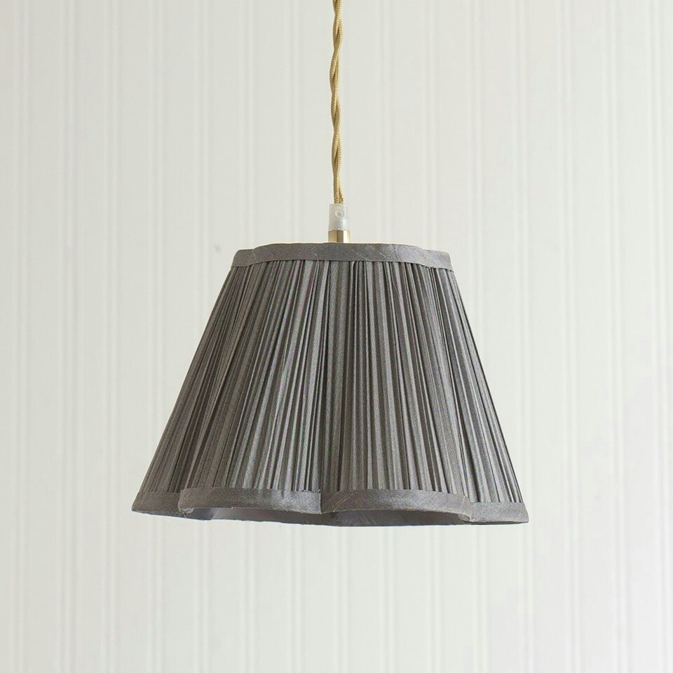 image 1 of ValueLights Loralei Dark Grey Small Pleated Faux Silk Scallop Easy Fit Lamp Shade with Bulb