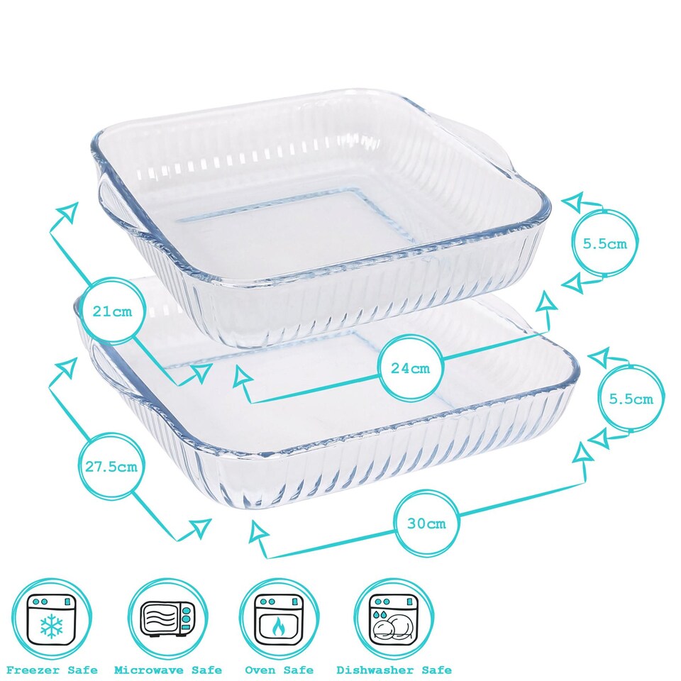 image 1 of Argon Tableware 2pc Optical Square Glass Oven Dish Set - 2 Sizes | Clear | Clear | 2 Sizes