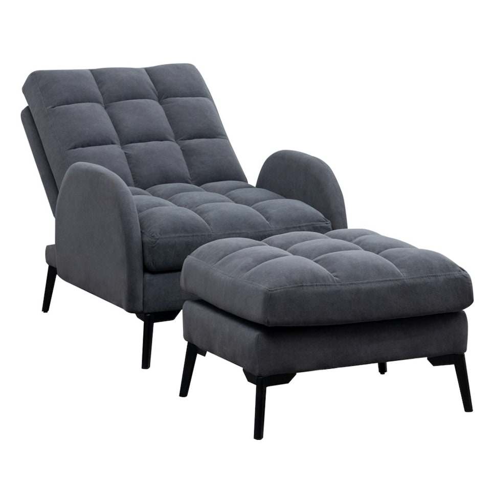 image 1 of Living and Home Recliner Armchair and Ottoman Set with Metal Legs - Grey