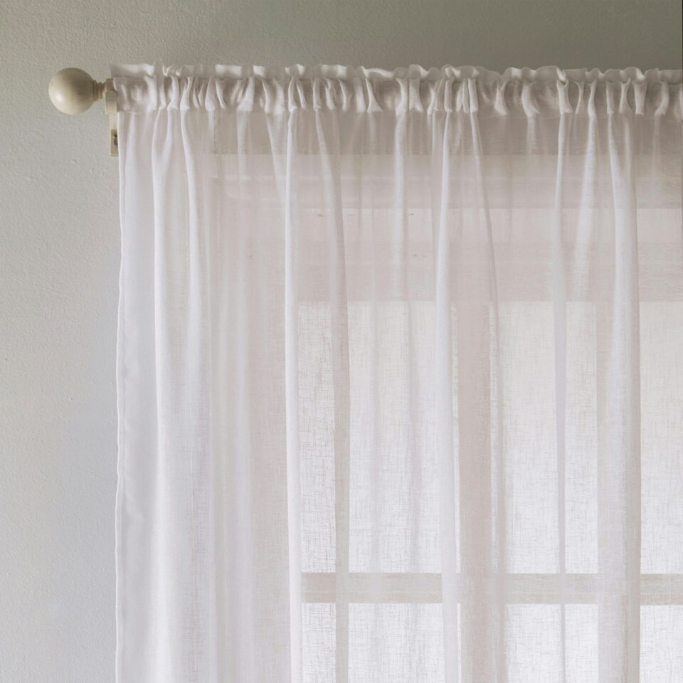image 1 of Pair of Eden White 100% Recycled Voile Panels 137 cm (54 inch) Rod Pocket Panels for Bedroom and Living Room