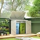 image 2 of Outsunny 2-Bin Steel Rubbish Storage Shed w/ Double Locking Doors, Openable Lid
