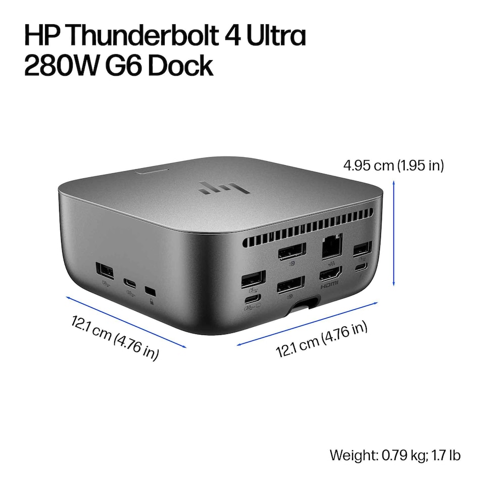 image 1 of HP Thunderbolt 4 Ultra 280W G6 Dock, Wired, Thunderbolt 4, 280 W, 10,100,1000,2500 Mbit/s, Grey, 8K Ultra HD