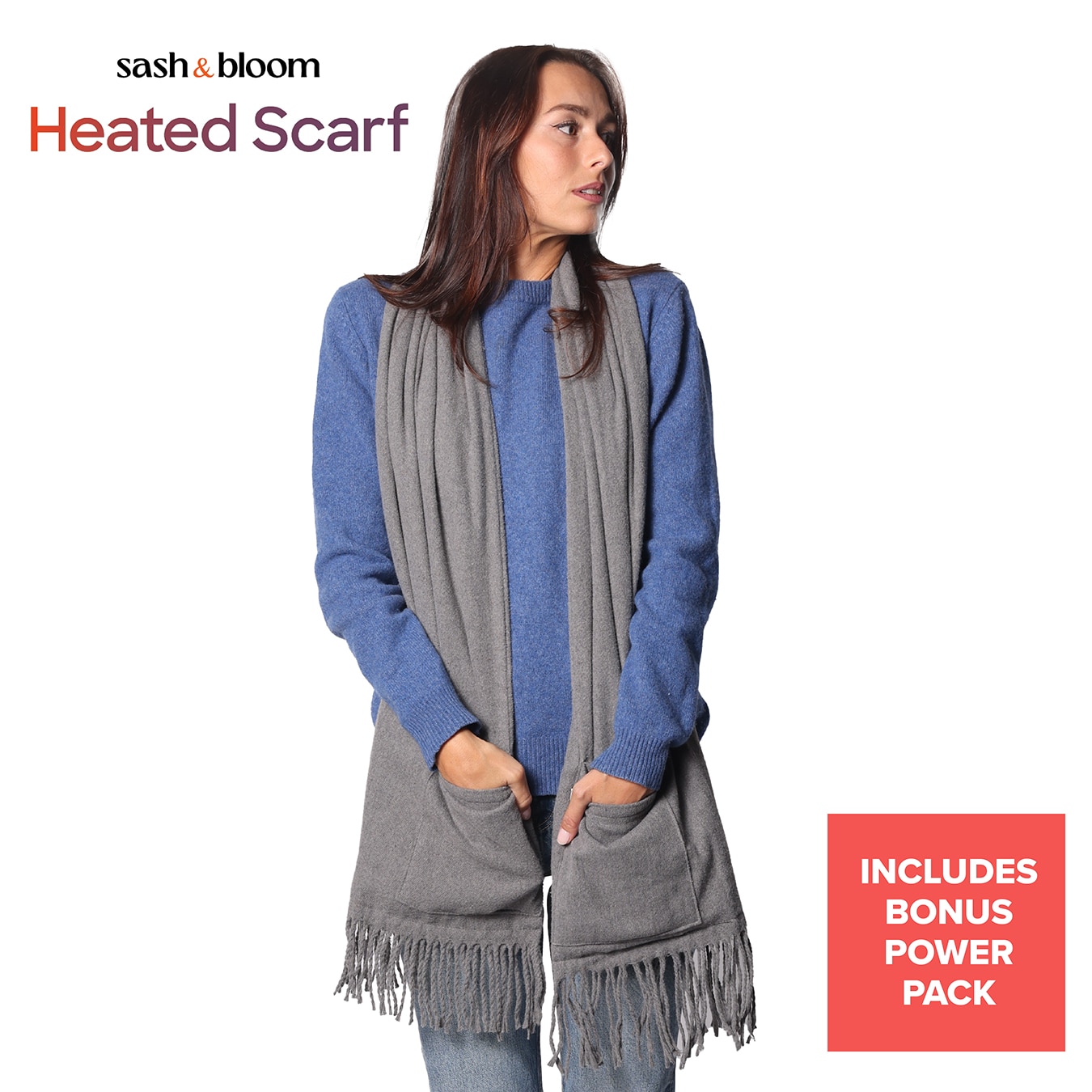 Sash & Bloom 2-in-1 Heated Scarf with Heated Pockets and Rechargeable Battery Pack