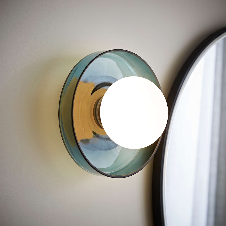 image 1 of ValueLights Newbury Jade Green Glass IP44 Flush Wall Light | Green