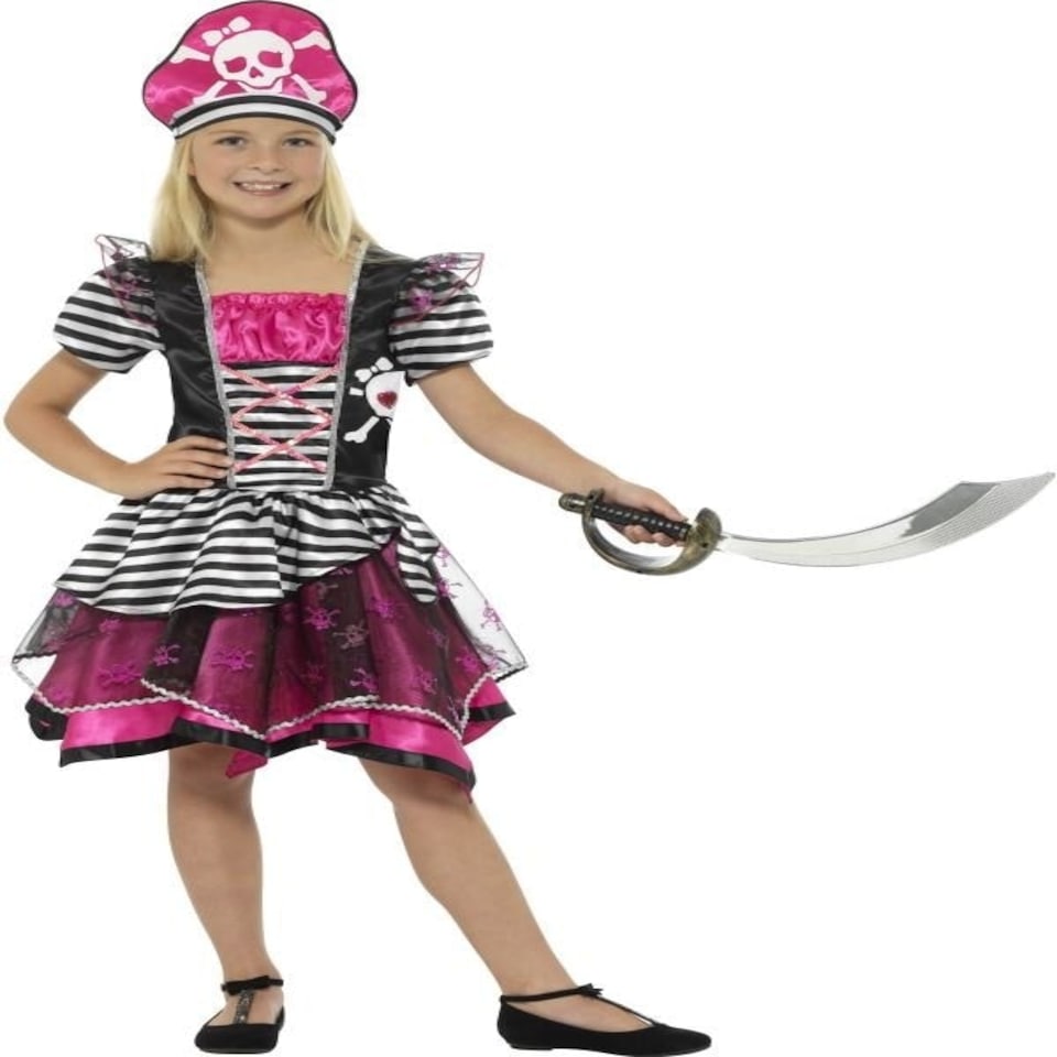 Perfect Pirate Girl Costume - Black & Pink - with Dress & Hat - 21981S