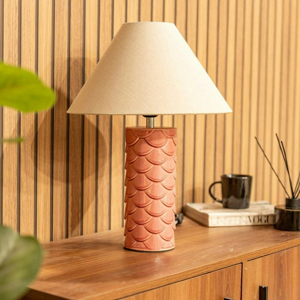 image 1 of ValueLights Athena Pink Seashell Table Lamp with Natural Tapered Shade Pink