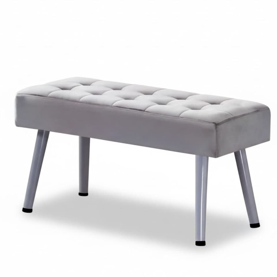 image 1 of Grey Velvet Padded Dining Bench with Metal Legs 90 cm Length, Dining Room Furniture