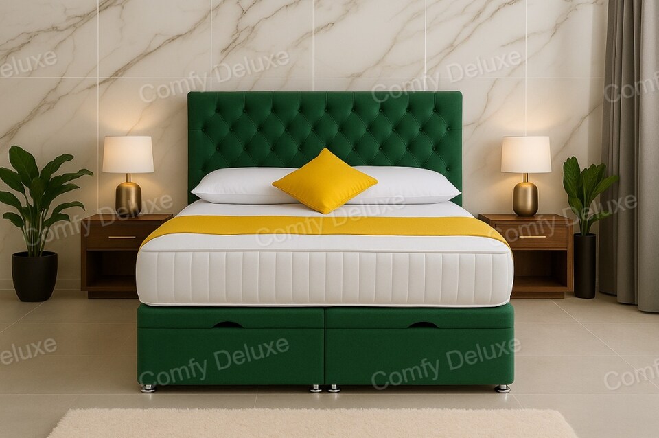 image 1 of Chesterfield Green Ottoman End Opening 4ft Small Double Bed Set Headboard and Mattress