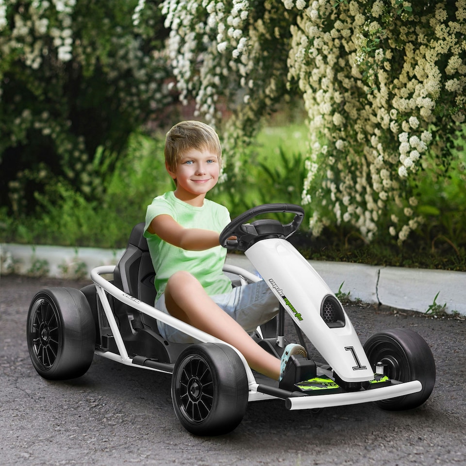 image 1 of HOMCOM 24V Electric Go Kart for Kids, Ride-On Racing Go Kart with Drift Mode, Slow Start, Music, Horn Honking and Seat Belt, Max Speed 16km/h, for 8-12 Years Old, Blue