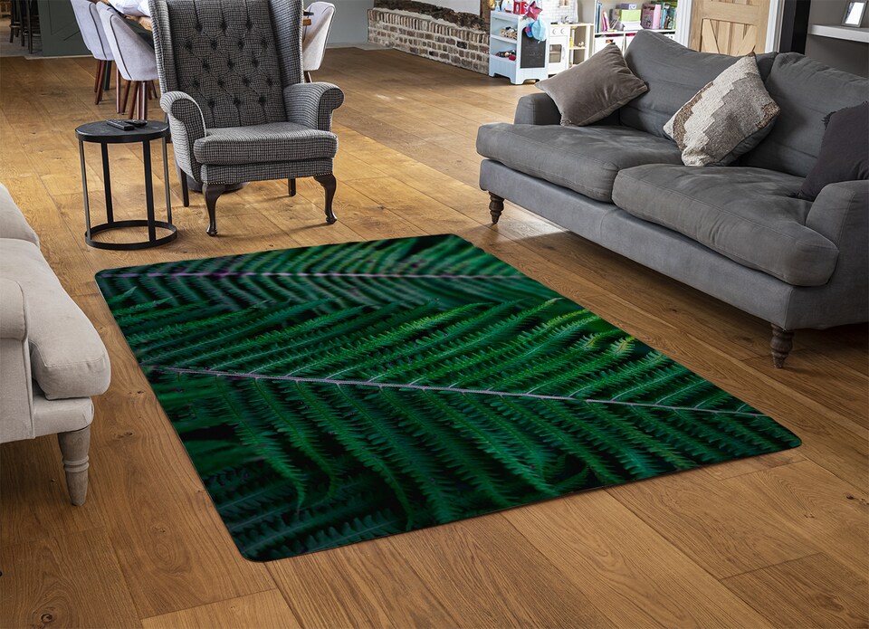 image 1 of Green Leaves, Abstract Flora Texture Designer Rug | Multi