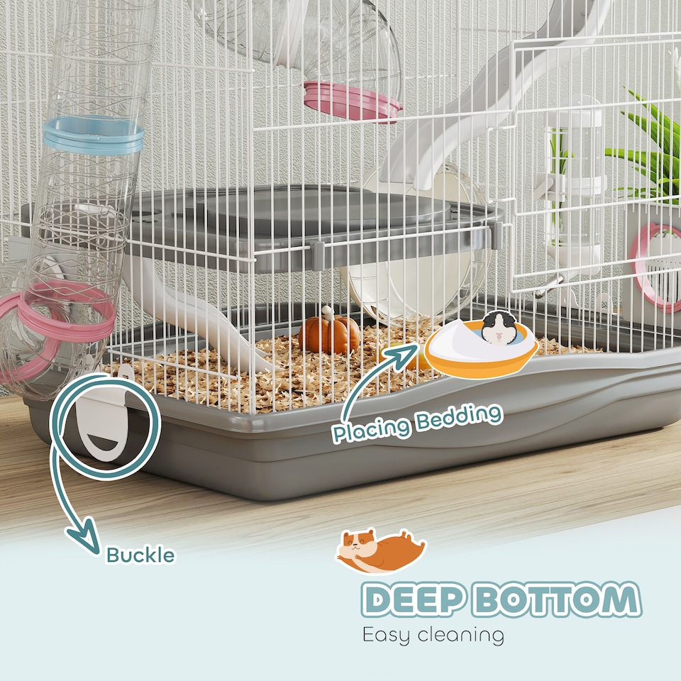 image 1 of PawHut 3-Tier Hamster Cage, Gerbil Cage for Dwarf Hamsters, 45 x 30 x 45 cm | Grey