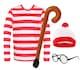 image 1 of Find Me Costume - Top, Hat, Glasses & Walking Stick | Red | L