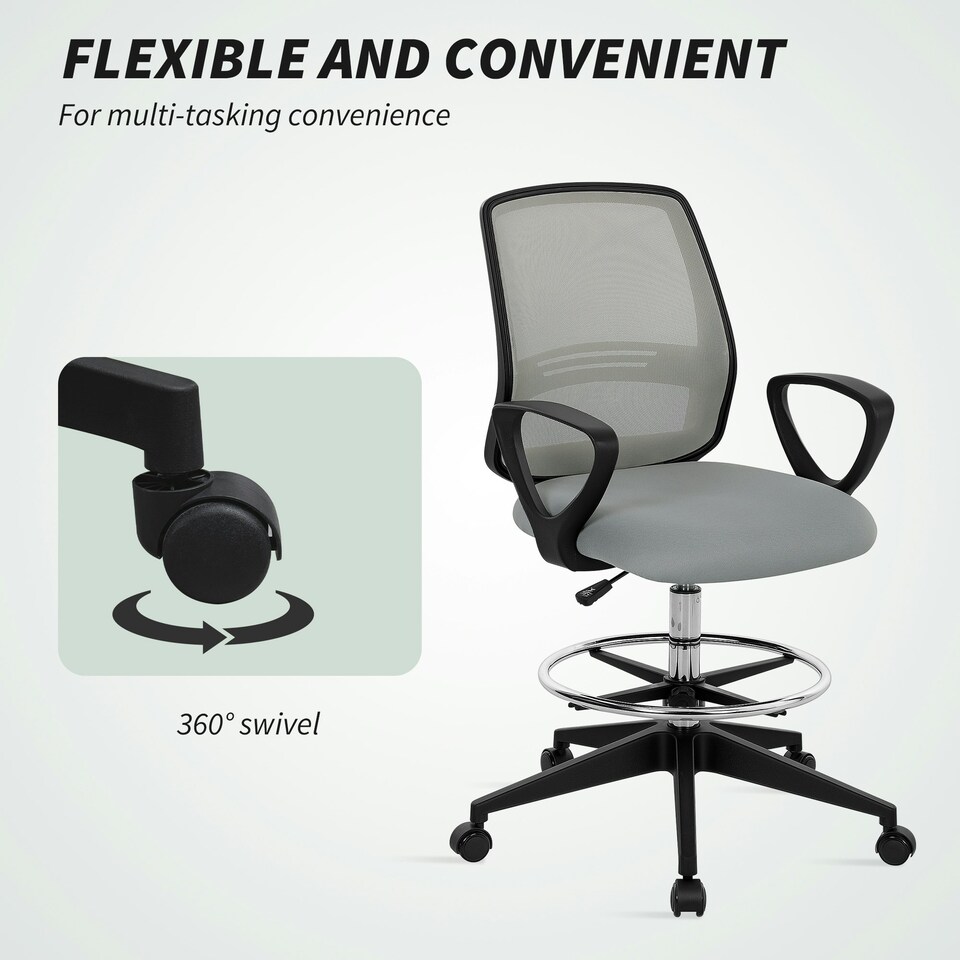image 1 of Vinsetto Draughtsman Chair Tall Office Chair with Adjustable Height | Grey | One Size