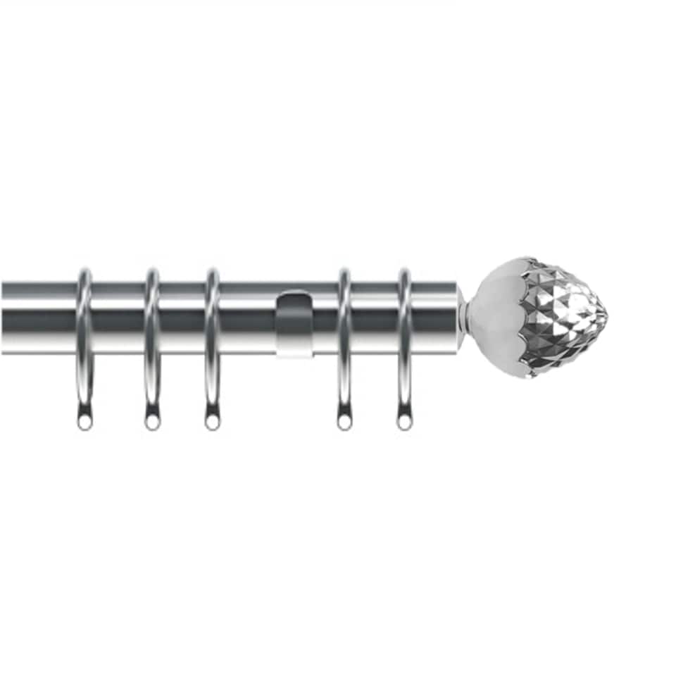 image 1 of 35mm Fixed Length Metal Curtain Pole Set Chrome Acorn Finial 280cm | Silver | Silver