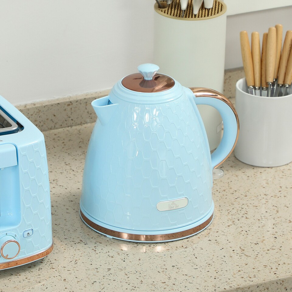 image 1 of HOMCOM Kettle and Toaster Set 1.7L Kettle & 2 Slice Toaster Set, Light Blue