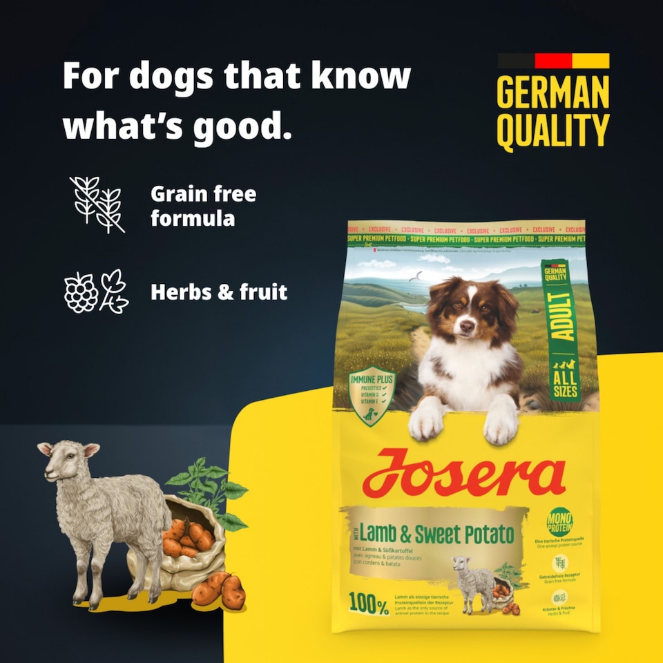 image 1 of Josera Adult Lamb & Sweet Potato complete dry food | All breed sizes | Grain-free | Single animal protein | Immune Plus | Herbs & fruits | 3x3kg
