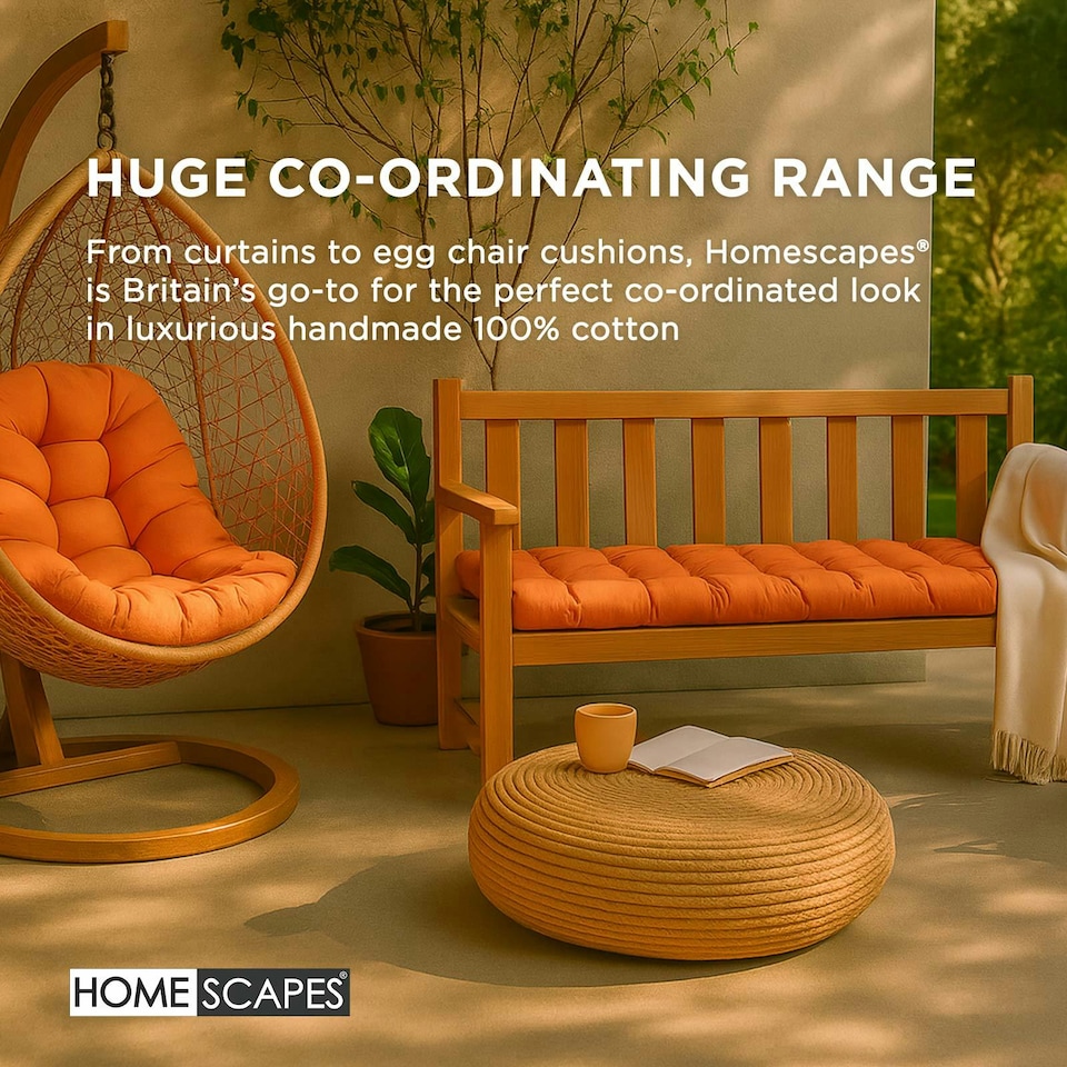 image 1 of Homescapes Garden Bench Cushion Luxury 3 Seater Cotton Indoor Outdoor Seat Pad | Orange | 143 x 48 cm | 1