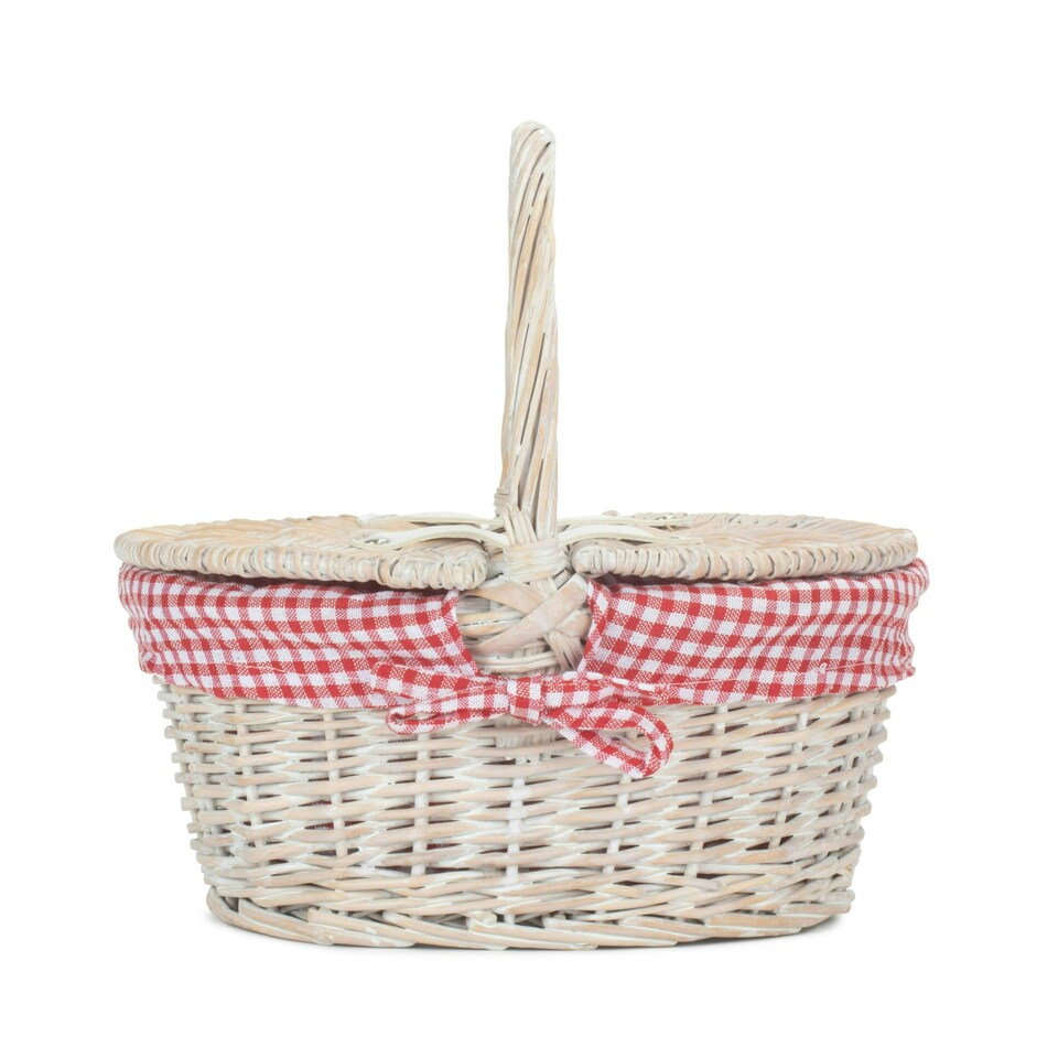 image 1 of White Wash Lidded Basket with Lining Red | Red And White Checked | One Size