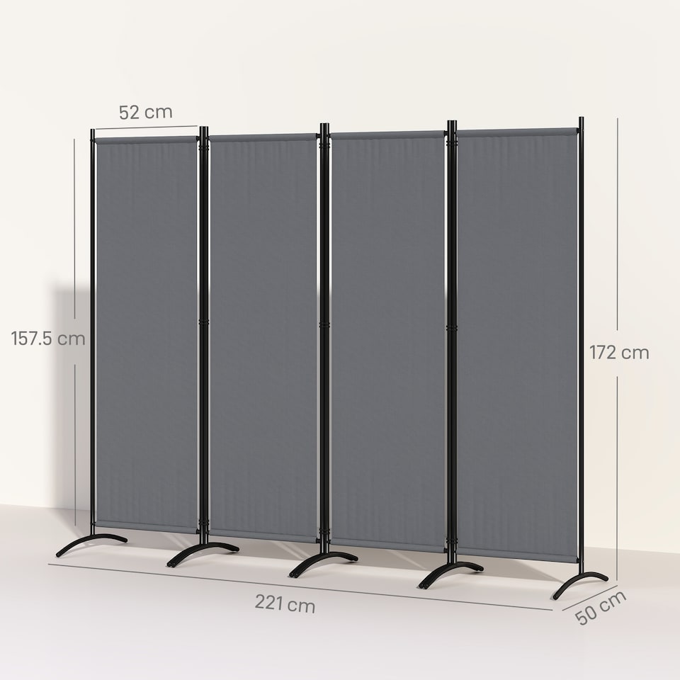 image 1 of Outsunny 4 Panel Folding Room Divider,Portable Privacy Panel for Garden | Grey | Dark Grey | 221L x 50W x 172Hcm | 1