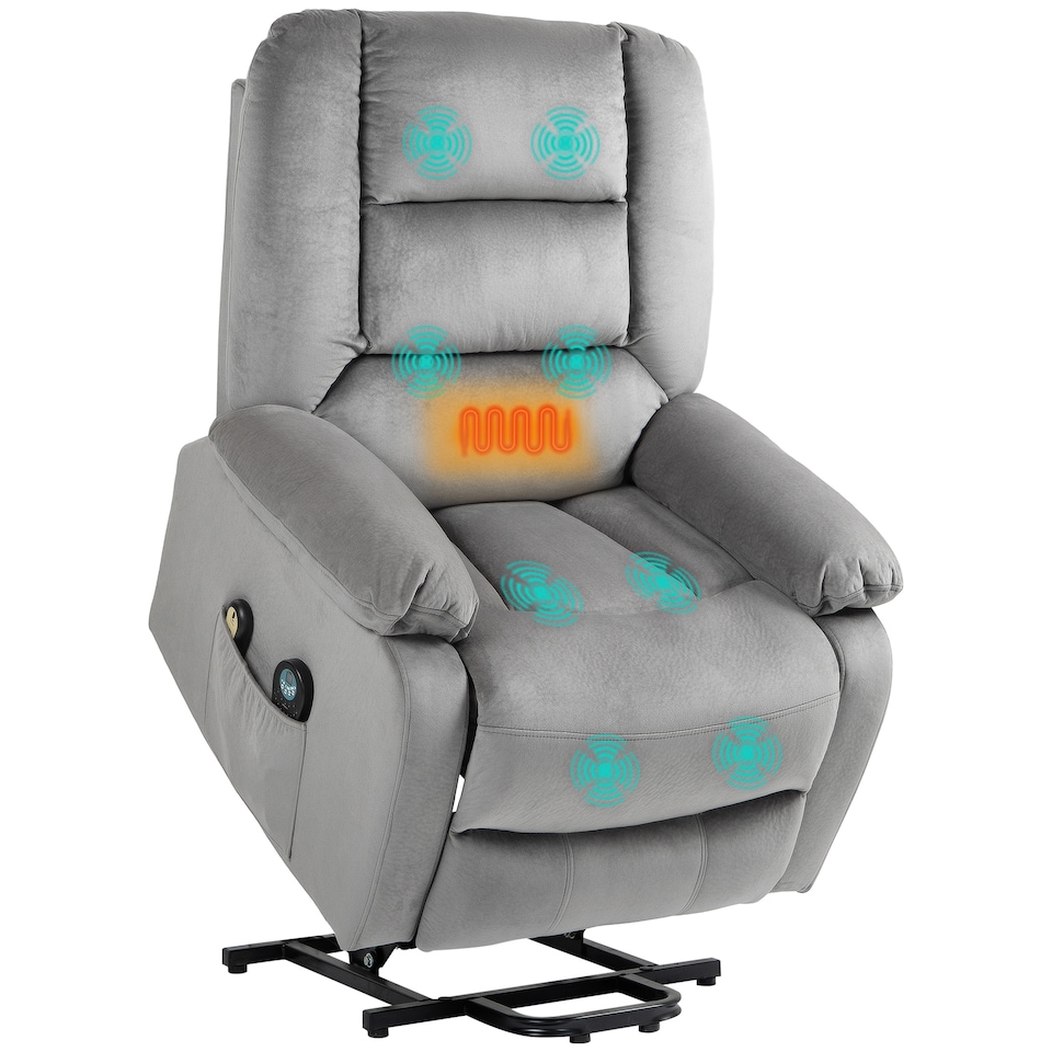 image 1 of HOMCOM Power Lift Riser and Recliner Chair with Vibration Massage and Heat, Velvet Fabric Electric Recliner Armchair for Elderly with Remote Controllers, Side Pocket, Quick Assembly, Grey | Grey | Grey