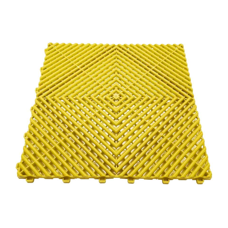 image 1 of Modular Interlocking Ribbed Vented Garage Floor Tiles - Yellow | Yellow | Yellow