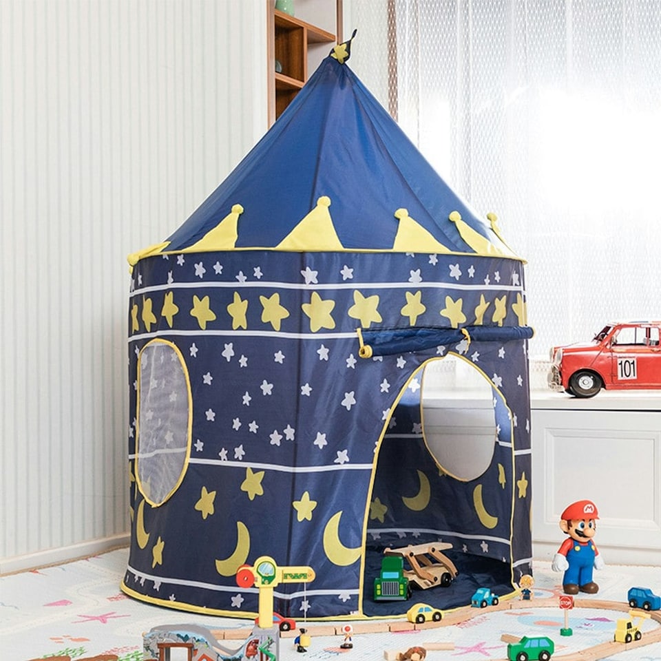 image 1 of Living and Home Round Kids Playhouse Star and Moon Tent Teepee - Blue