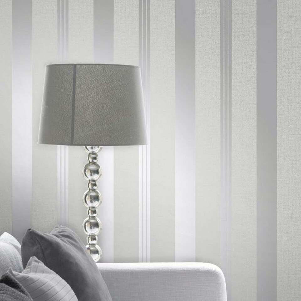 image 1 of Fine Decor Quartz Stripe Textured Wallpaper - Silver/Grey - 32.8ft x 20.5in Silver
