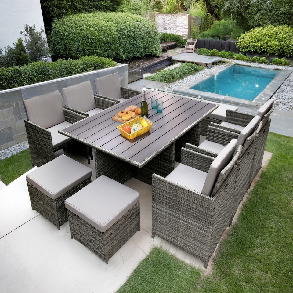 image 1 of HESTIA Rattan Dining Set 10 Seater Cube for Garden Patio