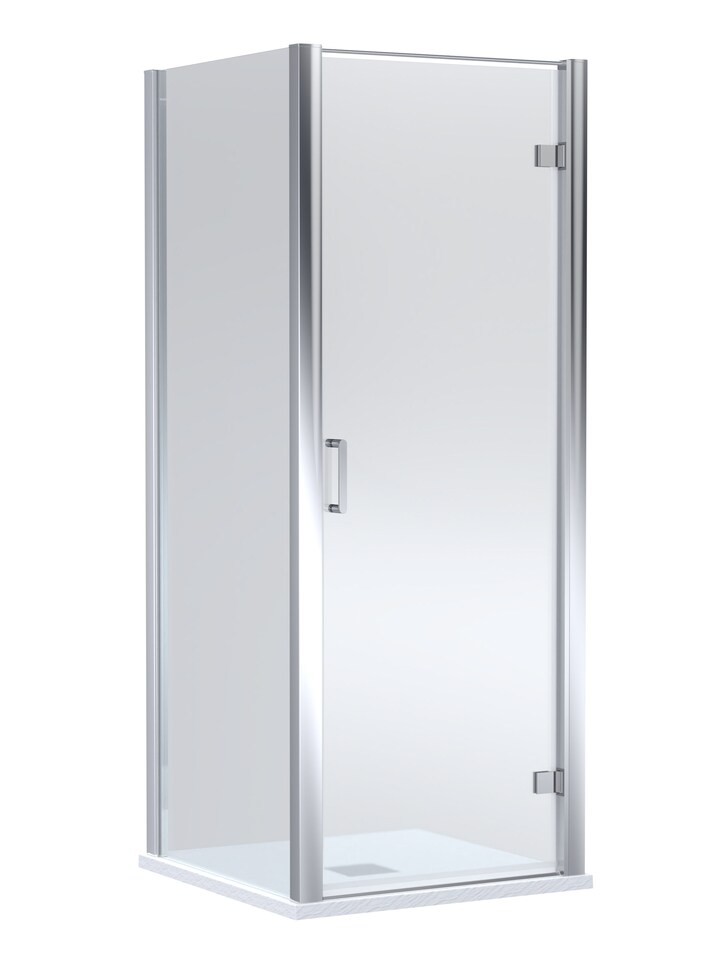 image 1 of Balterley Hinged Shower Door with Glass, Side Panel & Slimline Tray | Silver | Chrome