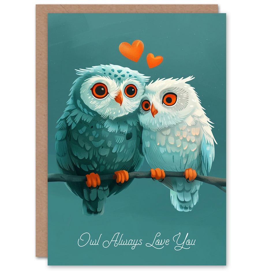 image 1 of Always Love You Pun Two Cute Owls On Branch Partner Anniversary Card