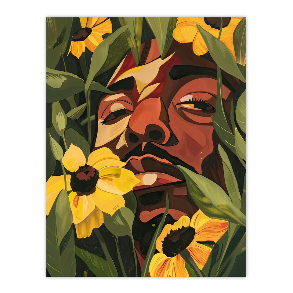 image 1 of Rapper Yellow Flowers Music Portrait Living Room Black Framed Wall Art Print A4