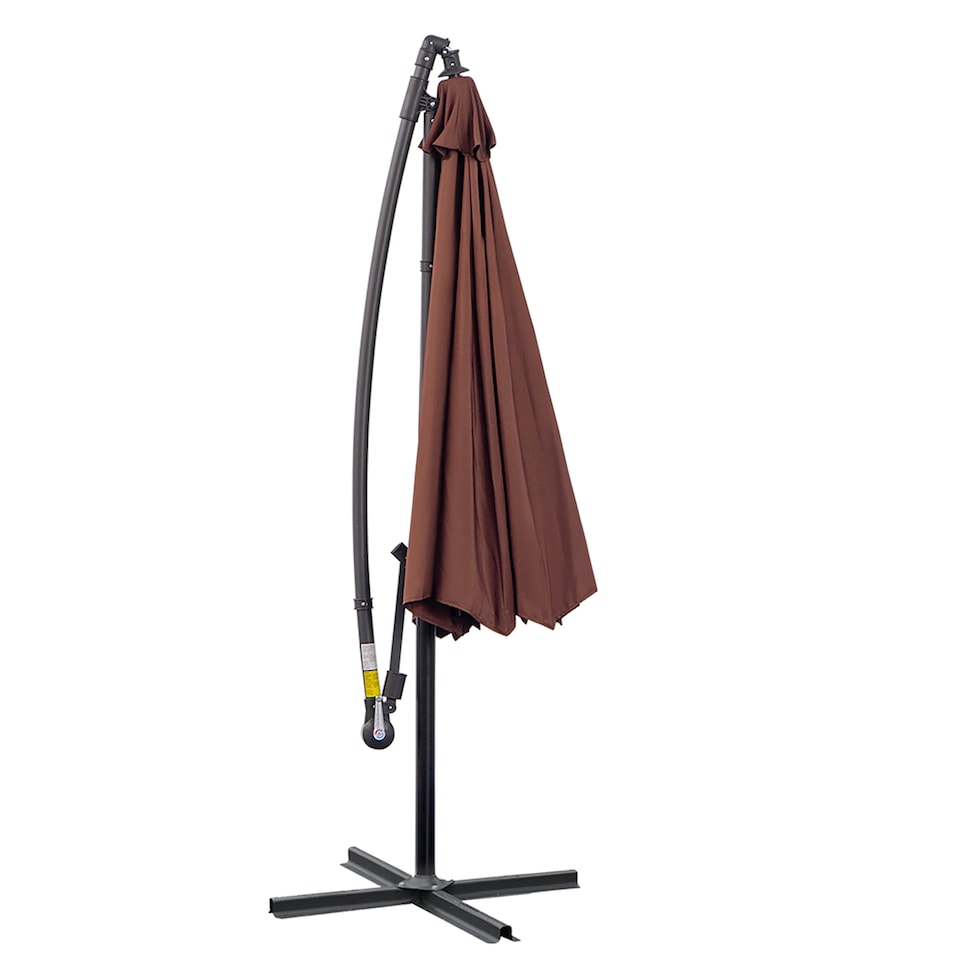 image 1 of Outsunny 3(m) Garden Banana Parasol Hanging Cantilever Umbrella with Crank Handle and Cross Base for Outdoor, Sun Shade, Coffee