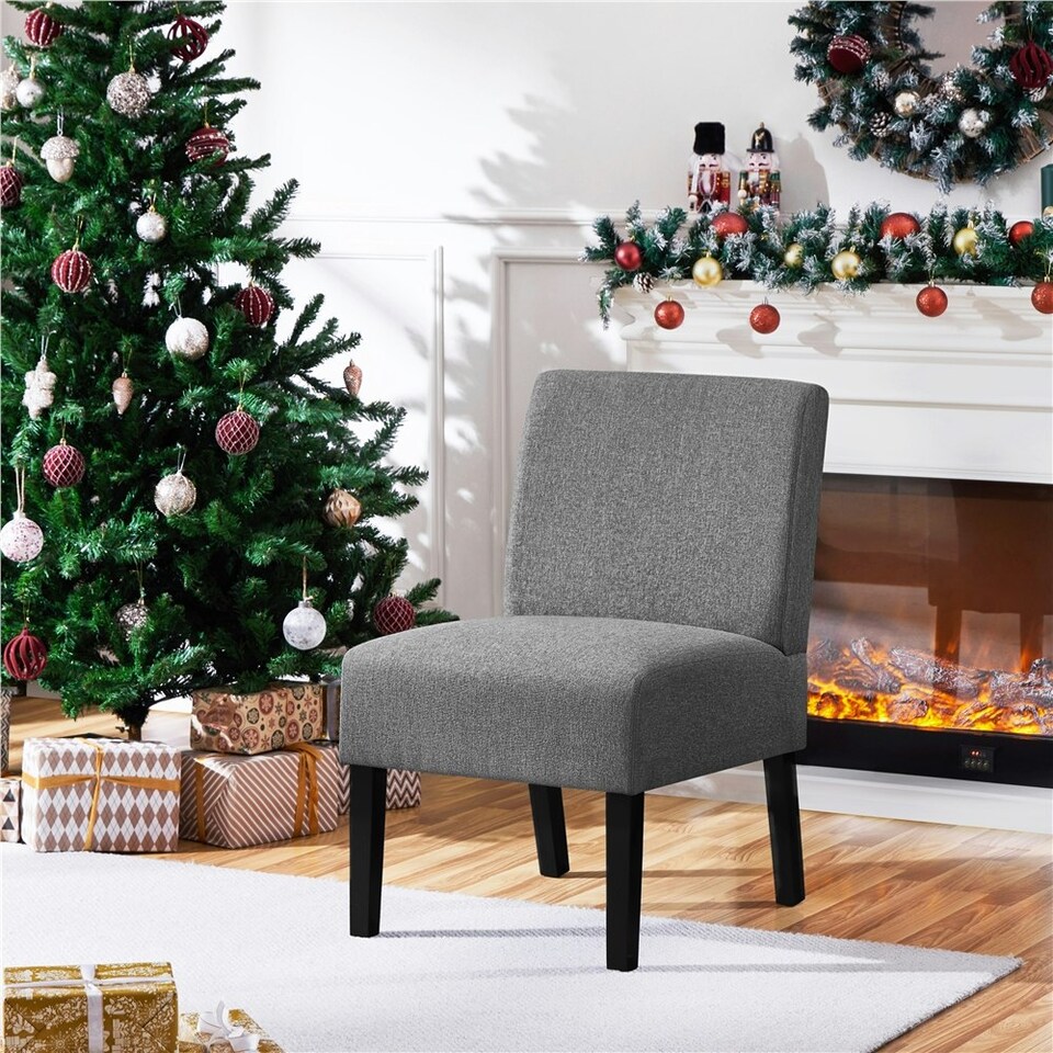 image 1 of Yaheetech Fabric Side Accent Chair with Rubberwood Legs Grey