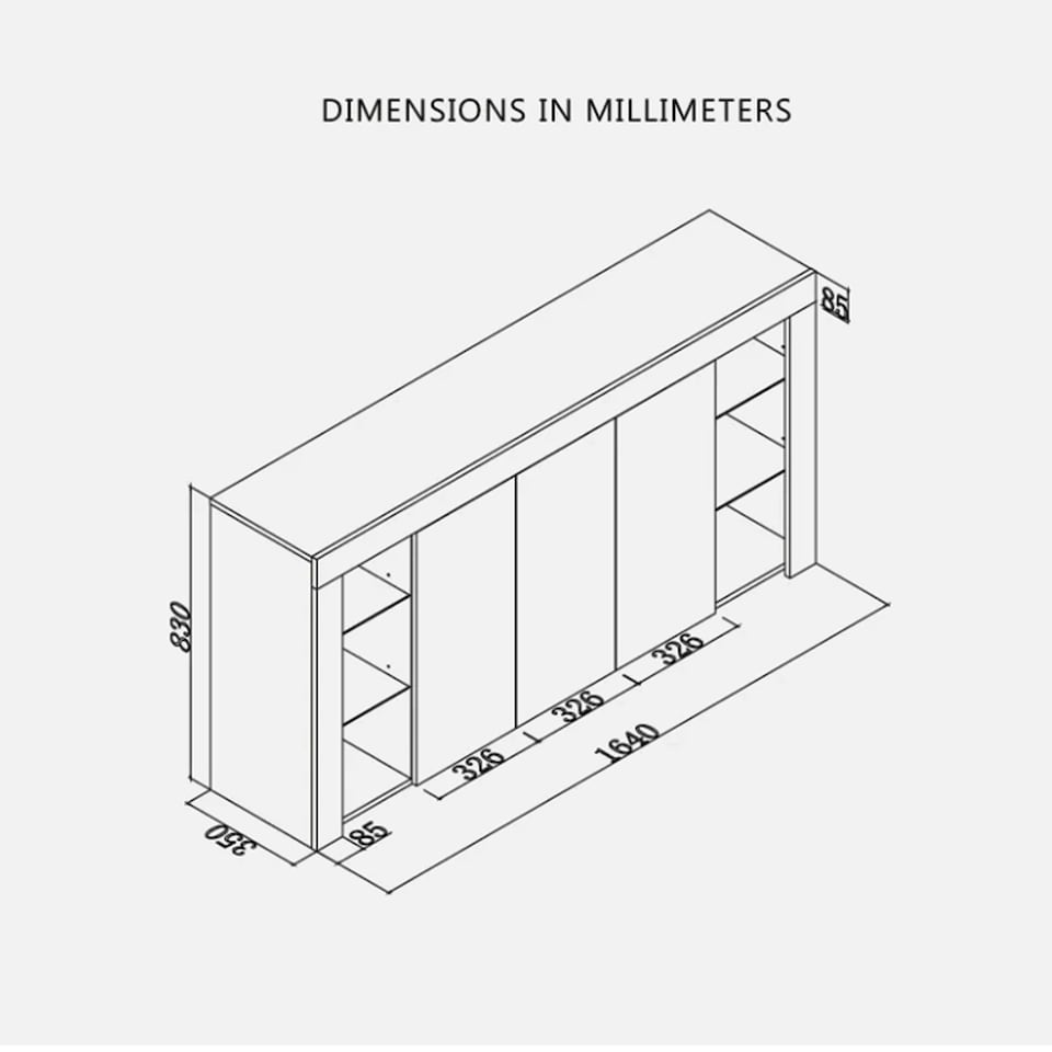 image 1 of Sideboard 164cm Grey Gloss Doors White Matt Body Free LED | White | Grey